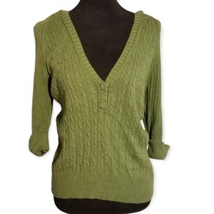 American Eagle Outfitters pullover hooded cable knit sweater, deep v neck, sz LG